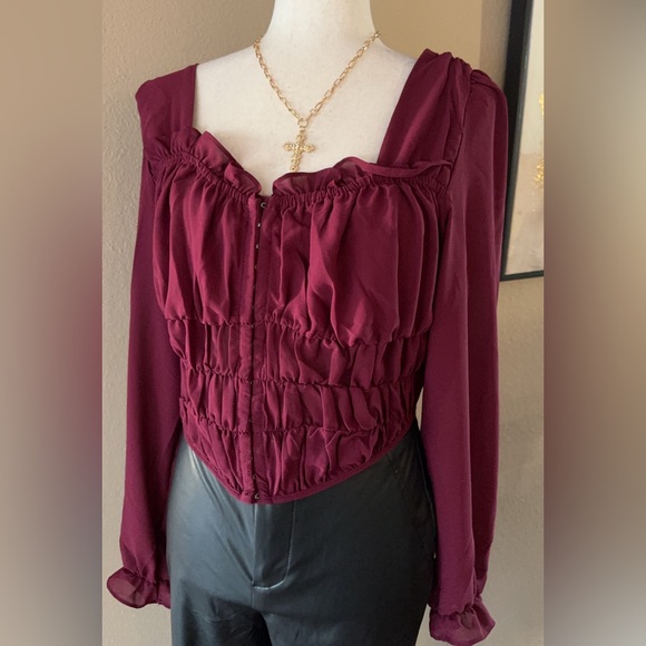 Corset style long sleeve chiffon crop top - Picture 4 of 8